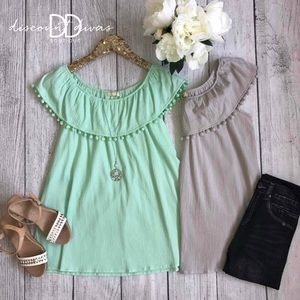 Boutique (Kori): Mint Green Off-Shoulder Top